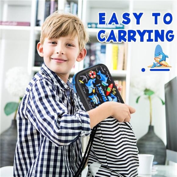 Cool Shark Pencil Case for Boys: 3D EVA Organizer with Compartments for School‎ - Picture 7 of 8